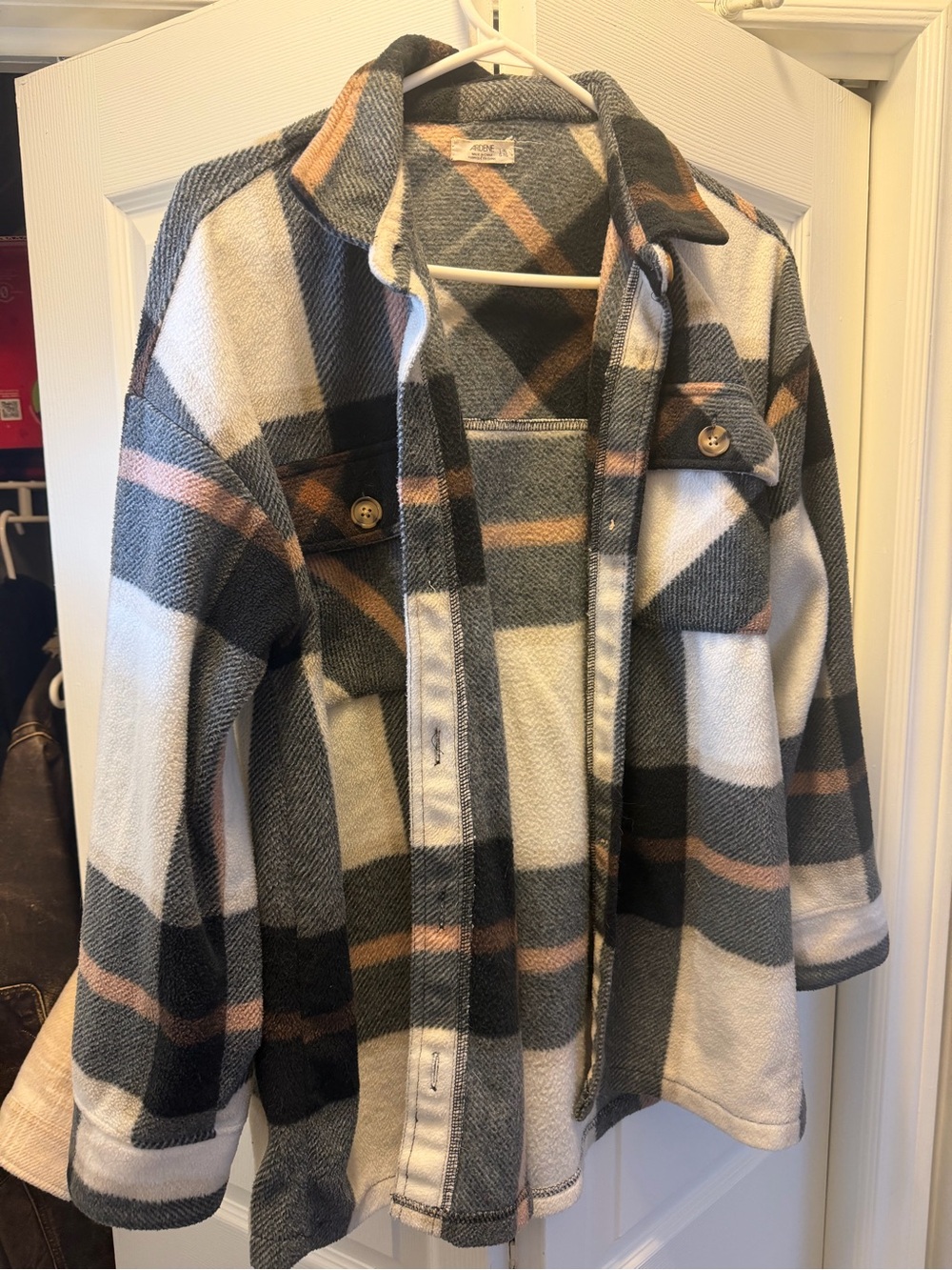 Ardene Plaid Shacket Jacket in Gray, Cream & Tan